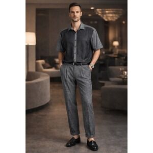 Prestige Men's 2XL 2 Pc Set Gray Textured Shirt & Pleated Pants 40 Lounge Outfit